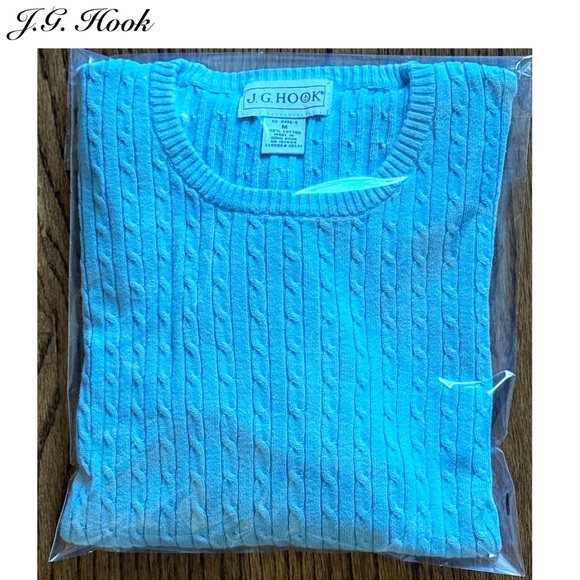J. G. Hook Blue Cable Crew Pullover Sweater Size M - Picture 3 of 3